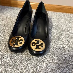 Tory Burch Black Heels with Gold Logo